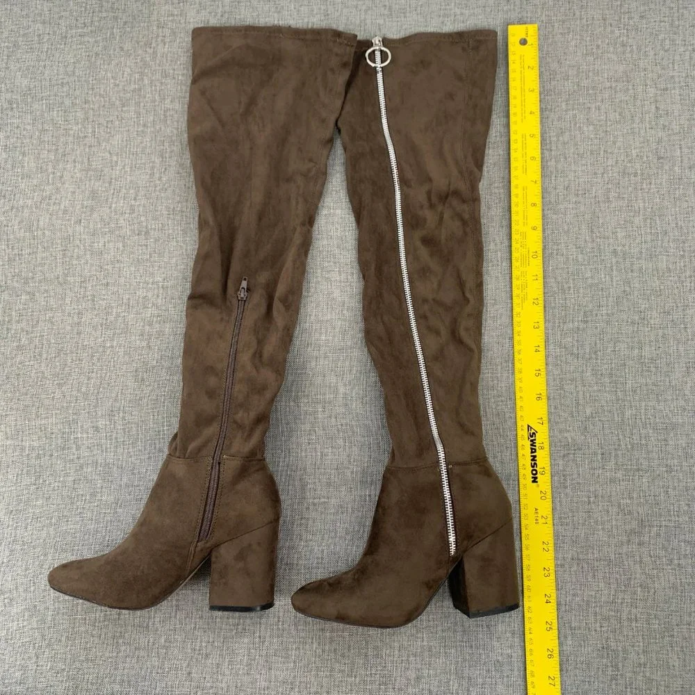 Shoe Dazzle Over‎ The Knee Sexy Suede Boots Brown Zipper Block 3.25